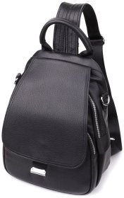 Городской женский рюкзак из натуральной кожи с клапаном на магните Vintage 97839 черного цвета