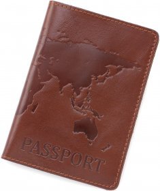 Коричнева обкладинка на паспорт з натуральної шкіри з малюнком ST Leather (16597)