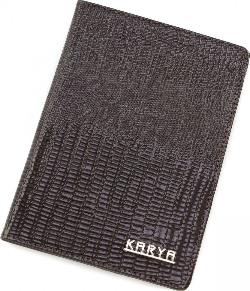 Лакова обкладинка з натуральної шкіри в коричневому кольорі KARYA (092-071)