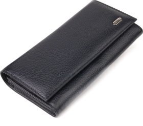 Класичний довгий жіночий гаманець із натуральної чорної шкіри із клапаном CANPELLINI (2421529)