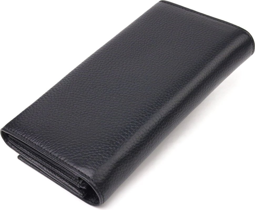 Класичний довгий жіночий гаманець із натуральної чорної шкіри із клапаном CANPELLINI (2421529)