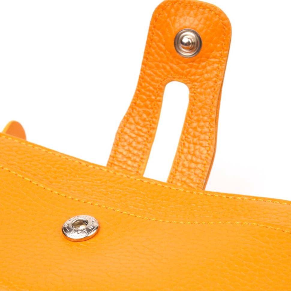 Оранжевый женский кошелек из натуральной зернистой кожи с хлястиком на кнопке CANPELLINI (2421631)