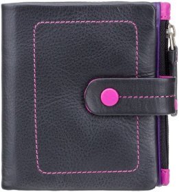 Черный женский кошелек из натуральной кожи с розовой строчкой Visconti Mojito 68839