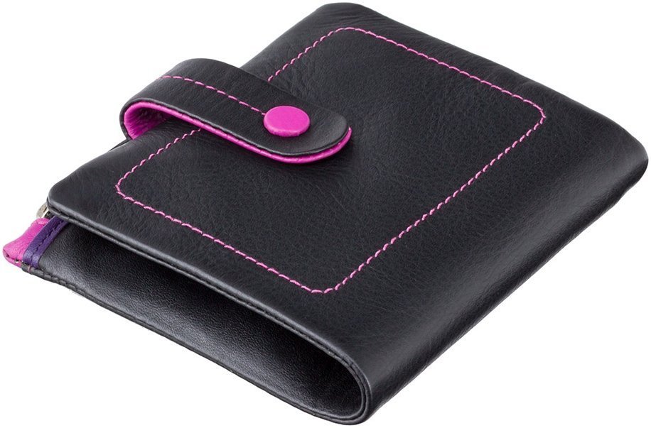 Чорний жіночий гаманець з натуральної шкіри з рожевим рядком Visconti Mojito 68839