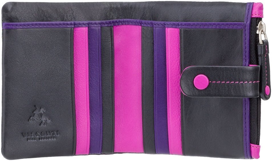 Чорний жіночий гаманець з натуральної шкіри з рожевим рядком Visconti Mojito 68839