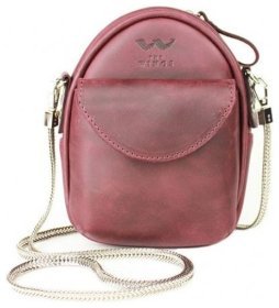 Кожаная женская мини сумка бордового цвета на цепочке BlankNote Kroha 79039
