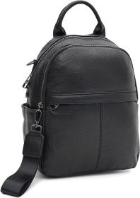 Средний женский кожаный рюкзак-сумка черного цвета Ricco Grande (59139)