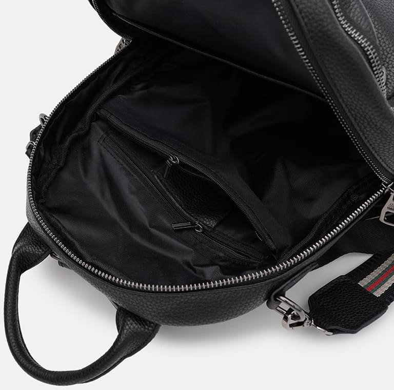 Середній жіночий шкіряний рюкзак-сумка чорного кольору Ricco Grande (59139)
