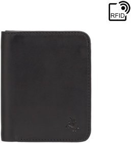 Мініатюрне чоловіче портмоне з натуральної чорної шкіри під купюри та картки Visconti Lank 69139