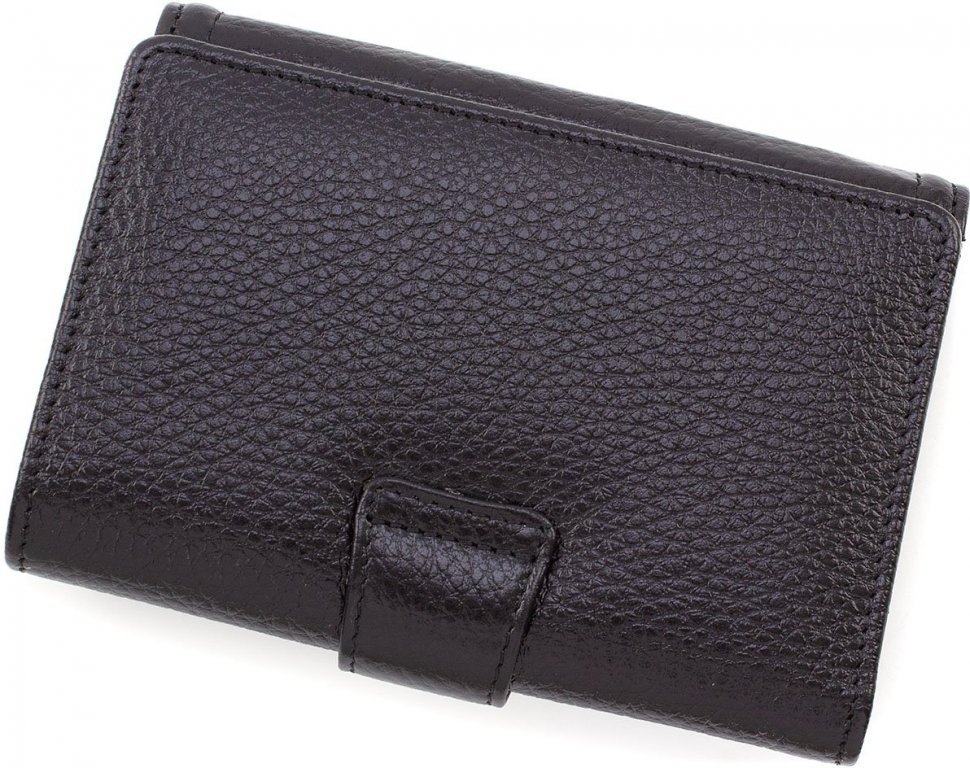 Гарний чорний гаманець з натуральної шкіри з хлястиком Tony Bellucci (12458)