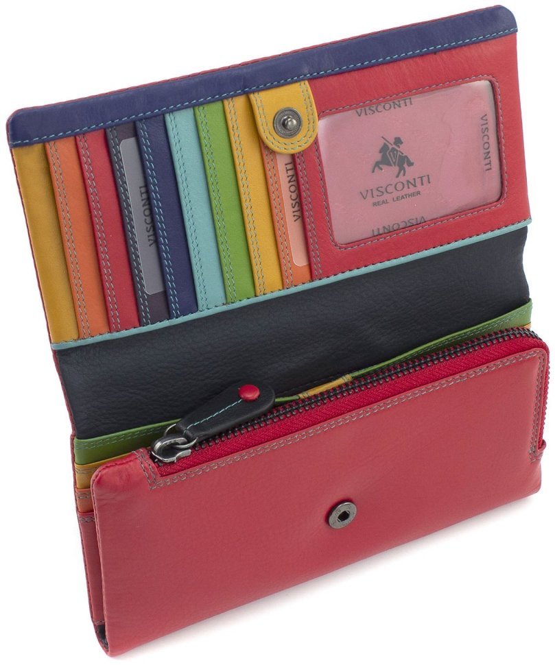 Місткий червоний жіночий гаманець із натуральної високоякісної шкіри на кнопці Visconti 69239