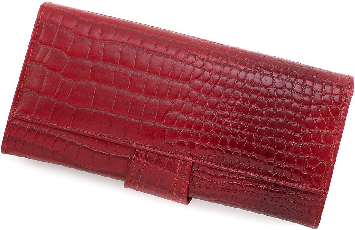 Красный женский кошелек с фактурой под крокодила из натуральной кожи KARYA (15506)