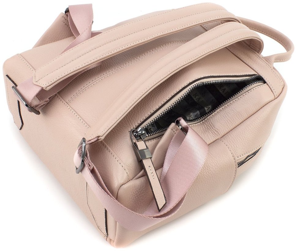 Жіночий пудровий рюкзак з якісної натуральної шкіри на блискавці KARYA 69739