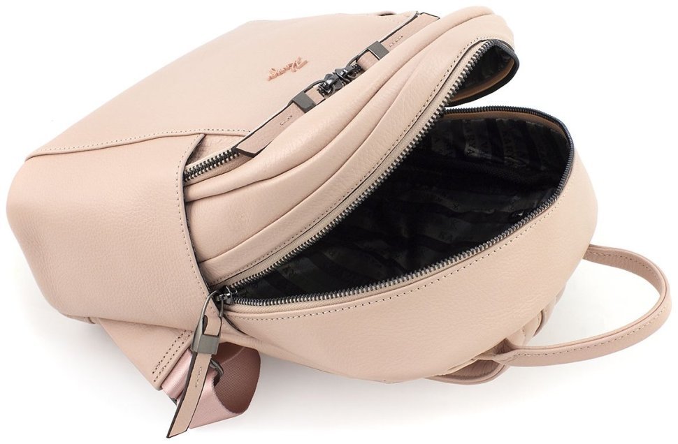 Жіночий пудровий рюкзак з якісної натуральної шкіри на блискавці KARYA 69739