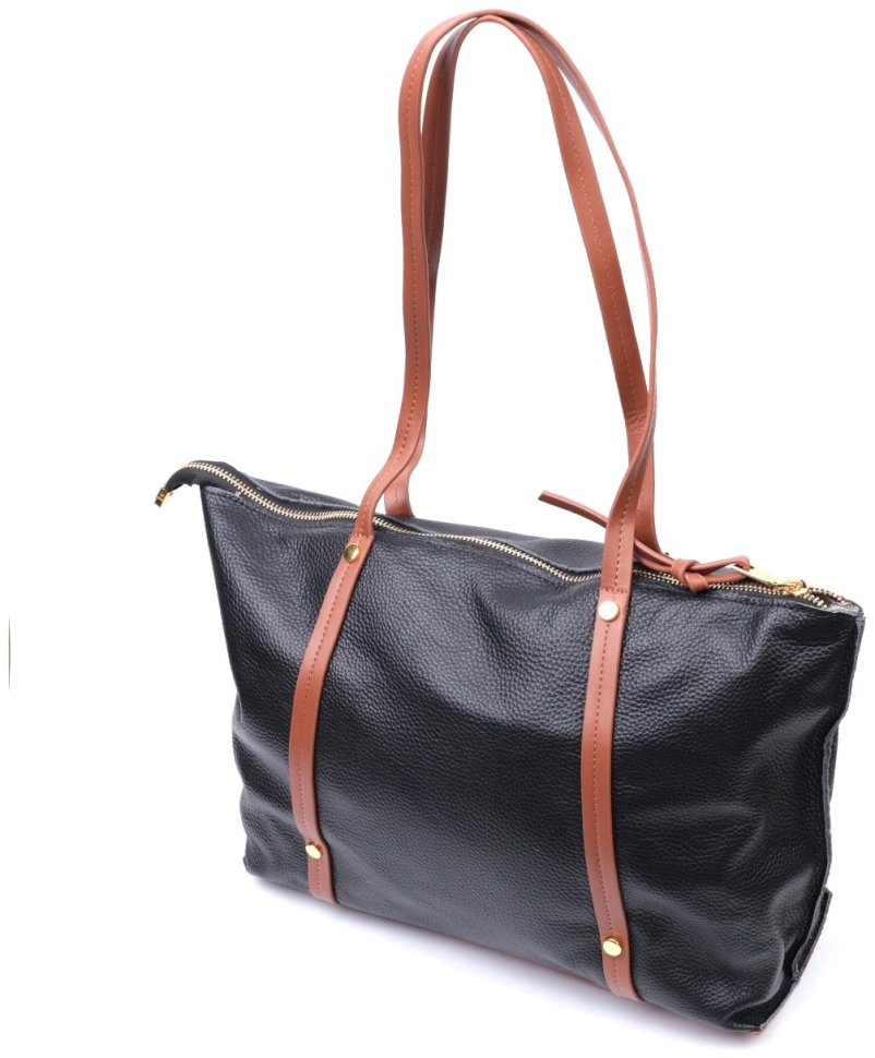 Шкіряна жіноча сумка чорного кольору з двома ручками Vintage 2422303
