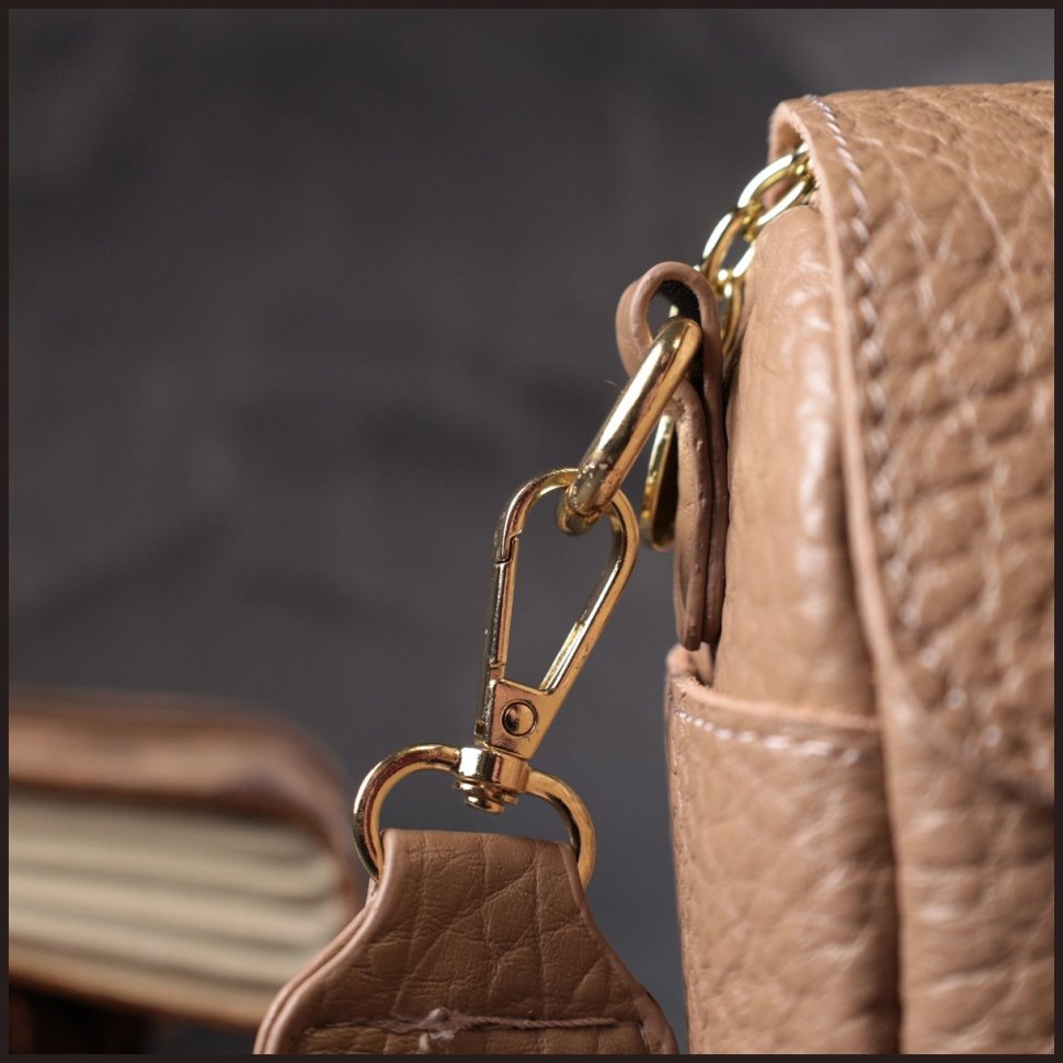 Бежевая женская сумка-кроссбоди из натуральной кожи с текстильной плечевой лямкой Vintage 2422403