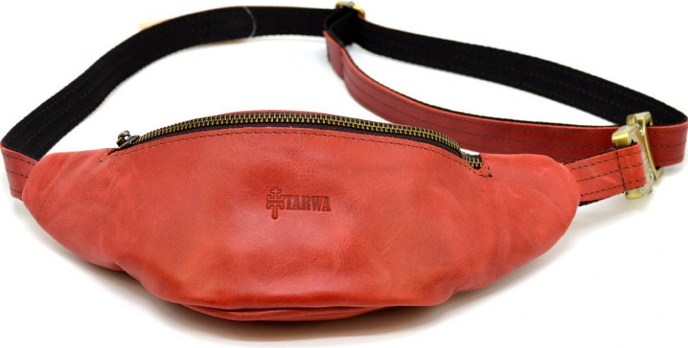Червона жіноча поясна сумка з натуральної шкіри TARWA (21635)