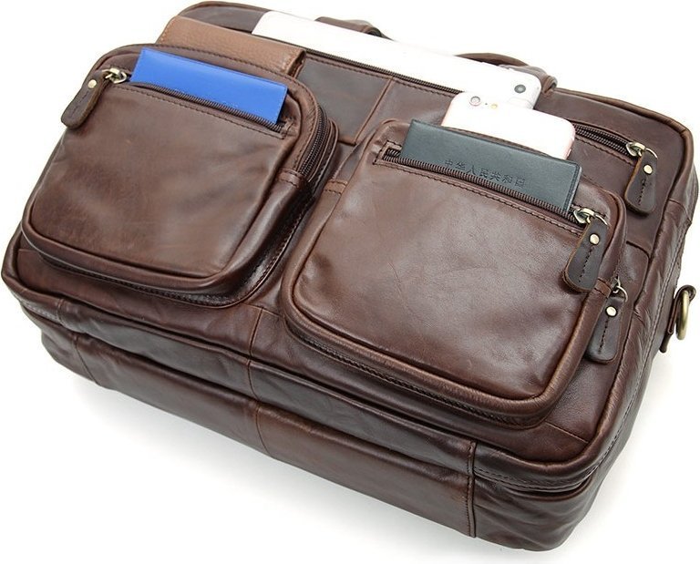 Многофункциональная кожаная сумка для ноутбука и документов в коричневом цвете VINTAGE STYLE (14411)