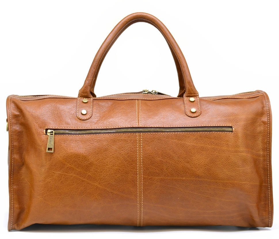 Дорожная кожаная сумка светло-коричневого цвета украинского производства TARWA (19916)