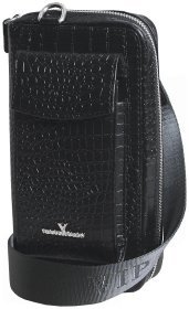 Клатч із натуральної шкіри під фактуру кроко з плечовим ременем Vip Collection 102340 чорного кольору