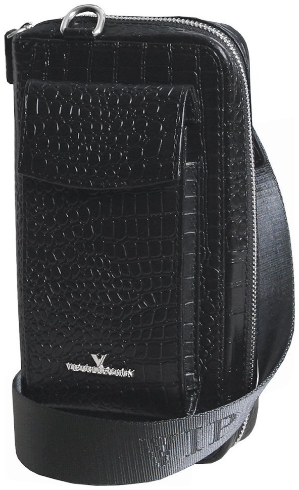 Клатч із натуральної шкіри під фактуру кроко з плечовим ременем Vip Collection 102340 чорного кольору фото №1 Клатч із натуральної шкіри під фактуру кроко з плечовим ременем Vip Collection 102340 чорного кольору modnotak фото №1