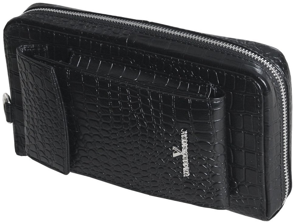 Клатч із натуральної шкіри під фактуру кроко з плечовим ременем Vip Collection 102340 чорного кольору фото №2 Клатч із натуральної шкіри під фактуру кроко з плечовим ременем Vip Collection 102340 чорного кольору modnotak фото №2