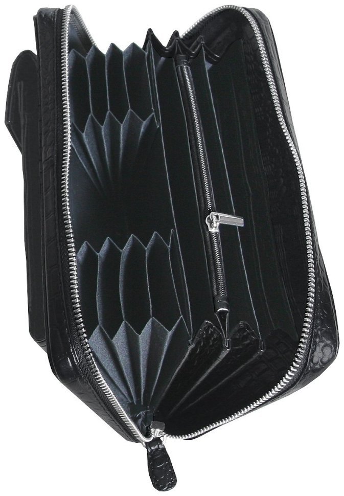 Клатч із натуральної шкіри під фактуру кроко з плечовим ременем Vip Collection 102340 чорного кольору фото №5 Клатч із натуральної шкіри під фактуру кроко з плечовим ременем Vip Collection 102340 чорного кольору modnotak фото №5