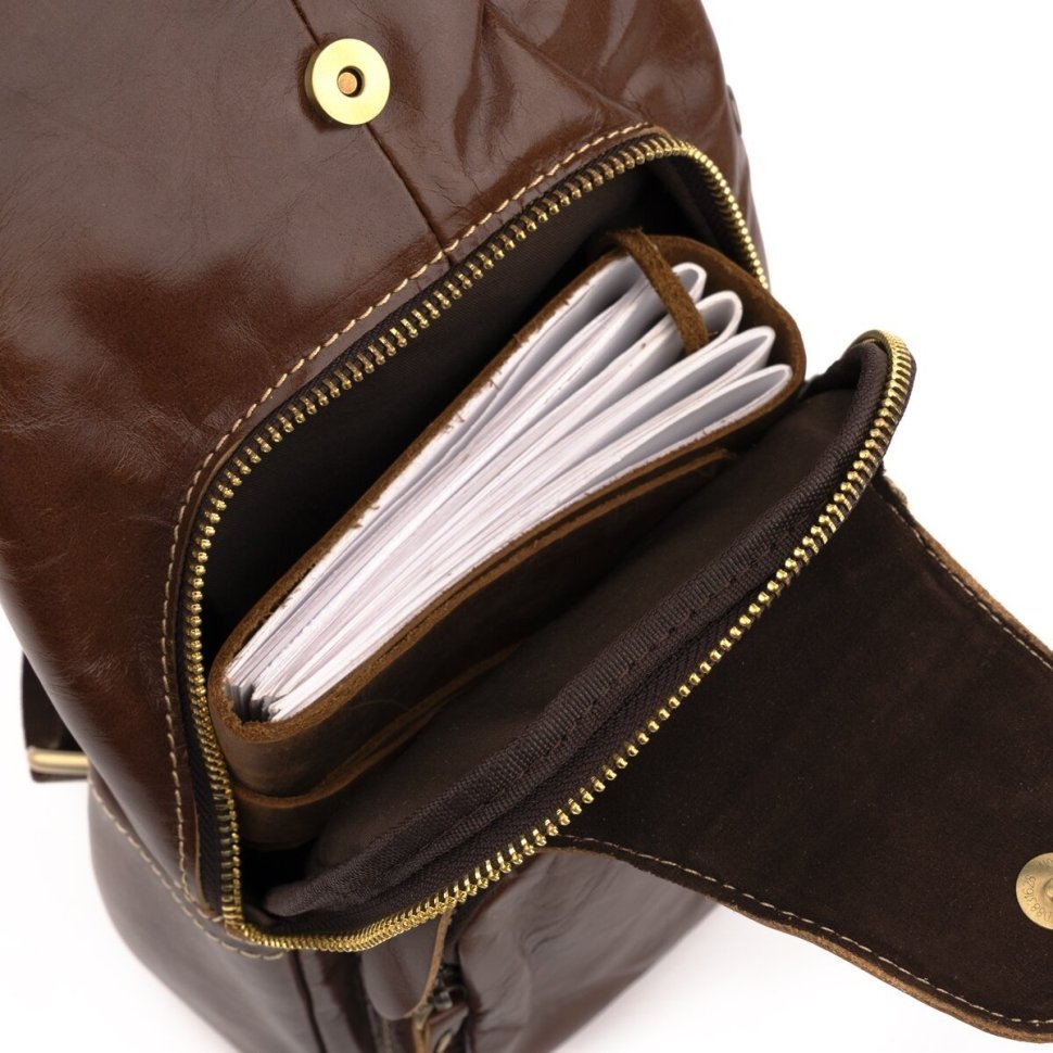 Чоловік шкіряний рюкзак через одне плече з USB-виходом VINTAGE STYLE (14839)