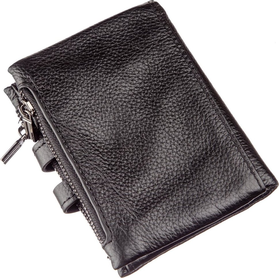 Чорний невеликий гаманець з натуральної шкіри флотар Vintage (14644)