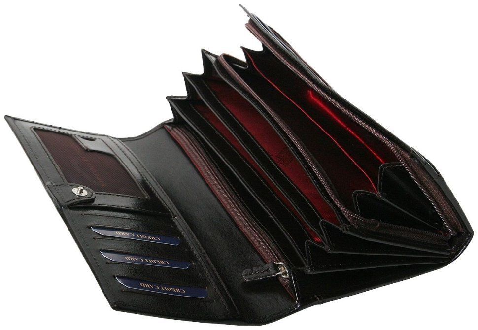 Жіночий шкіряний гаманець London з фіксацією на кнопку Vip Collection 102540 (чорний) modnotak фото №5