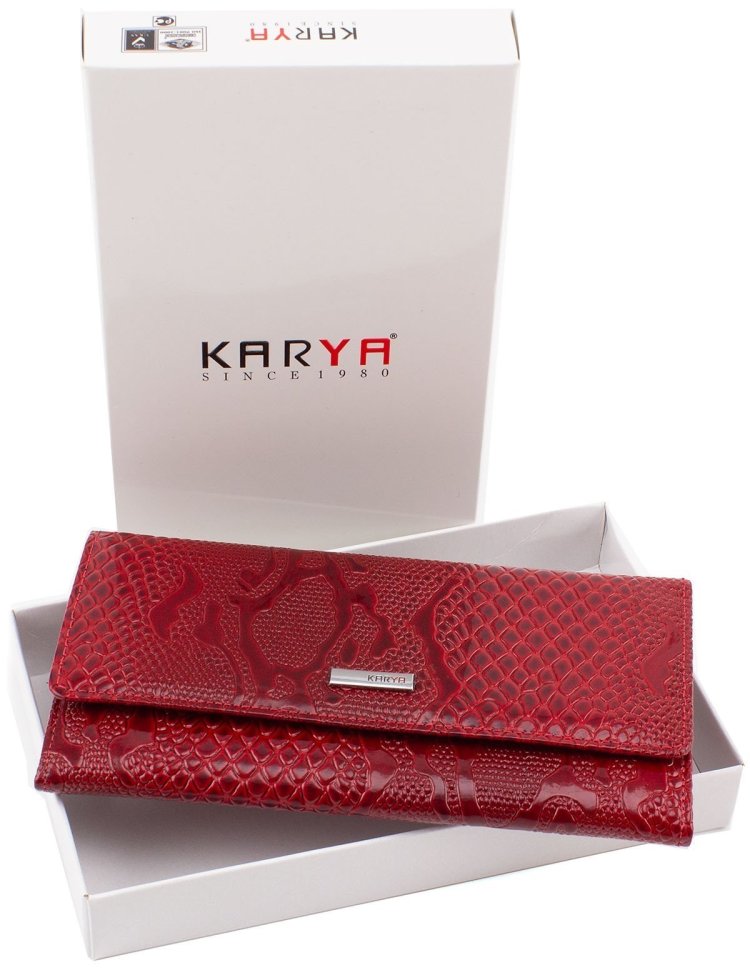 Великий червоний гаманець з тисненням на шкірі KARYA (1071-019)