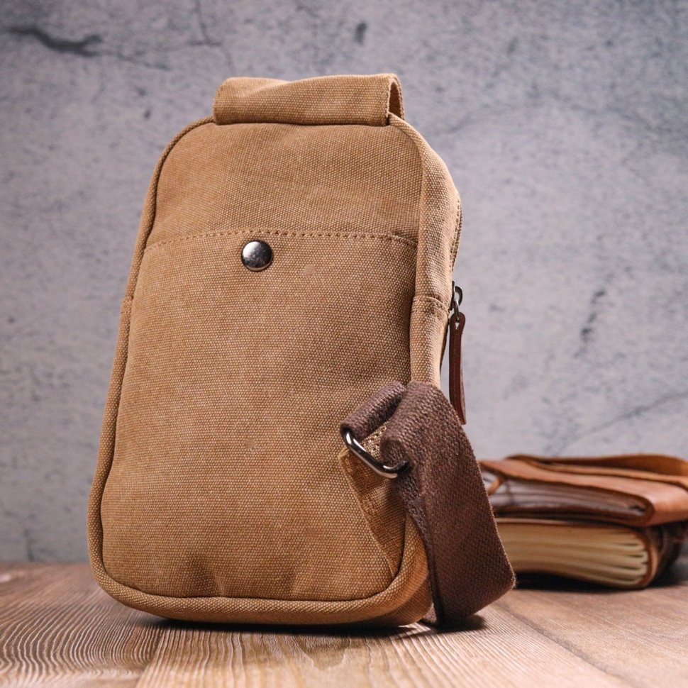 Практична чоловіча сумка через плече із світло-коричневого текстилю Vintage (2421230)