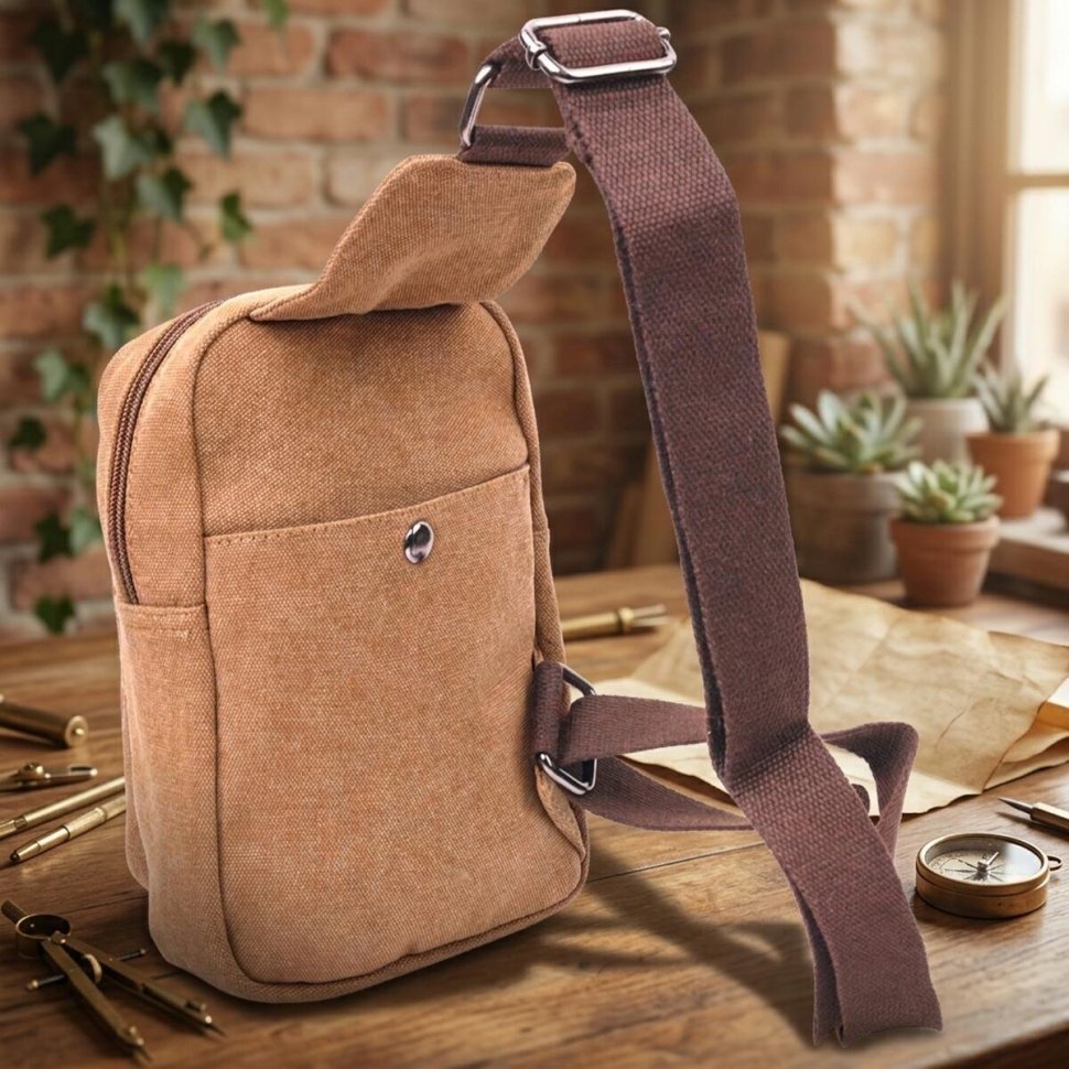 Практична чоловіча сумка через плече із світло-коричневого текстилю Vintage (2421230) modnotak фото №11