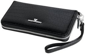 Клатч черного цвета на молнии из кожи под крокодила Vip Collection 102640