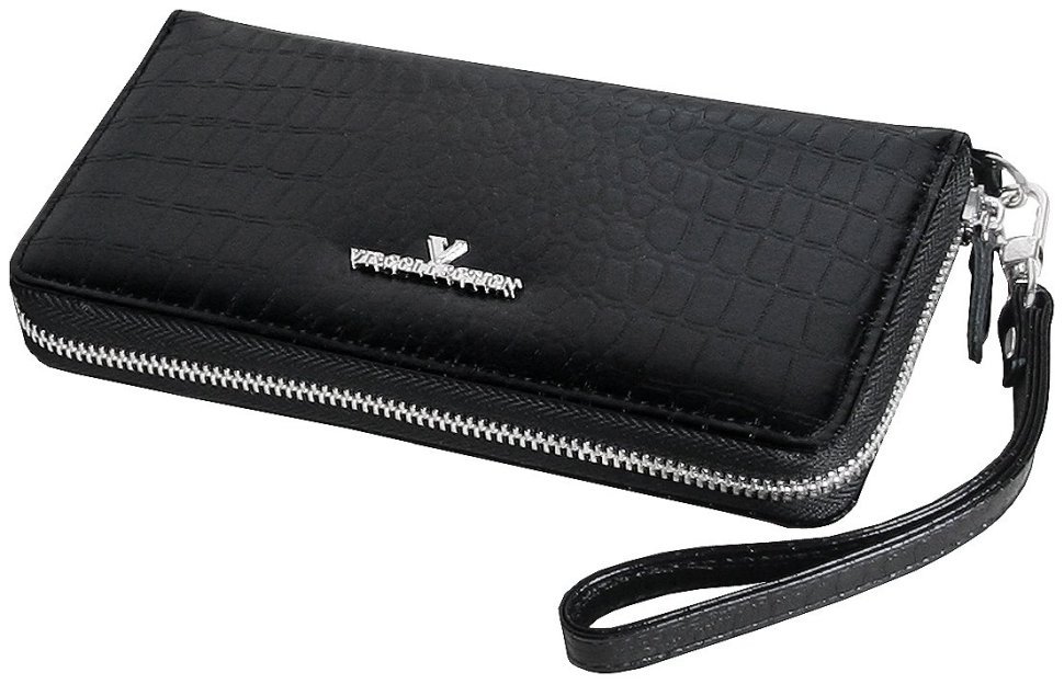 Клатч черного цвета на молнии из кожи под крокодила Vip Collection 102640 фото №1 Клатч черного цвета на молнии из кожи под крокодила Vip Collection 102640 modnotak фото №1