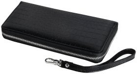 Клатч черного цвета на молнии из кожи под крокодила Vip Collection 102640