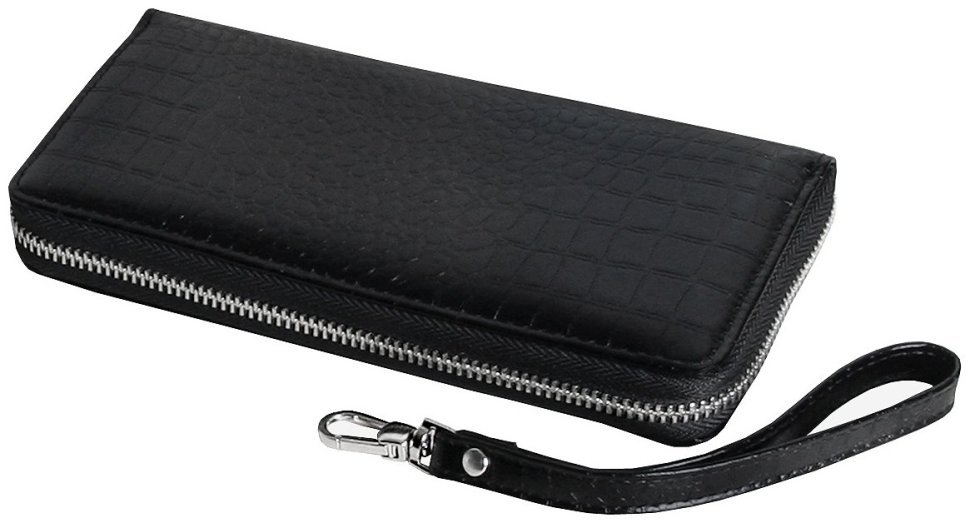 Клатч черного цвета на молнии из кожи под крокодила Vip Collection 102640 фото №2 Клатч черного цвета на молнии из кожи под крокодила Vip Collection 102640 modnotak фото №2