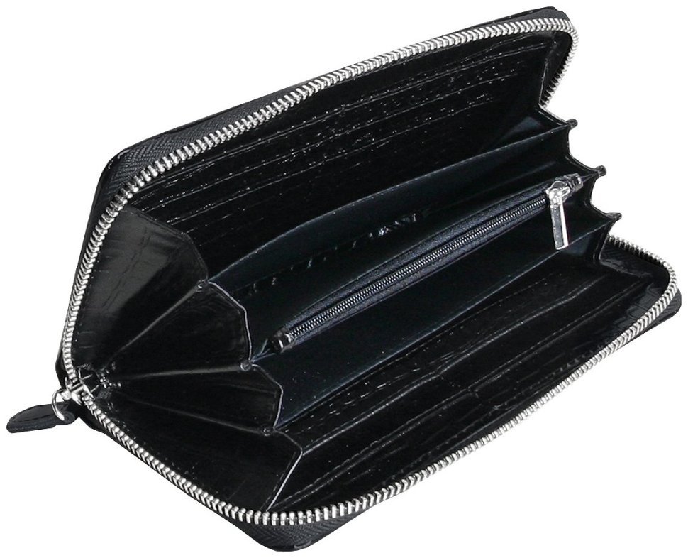 Клатч черного цвета на молнии из кожи под крокодила Vip Collection 102640 фото №3 Клатч черного цвета на молнии из кожи под крокодила Vip Collection 102640 modnotak фото №3