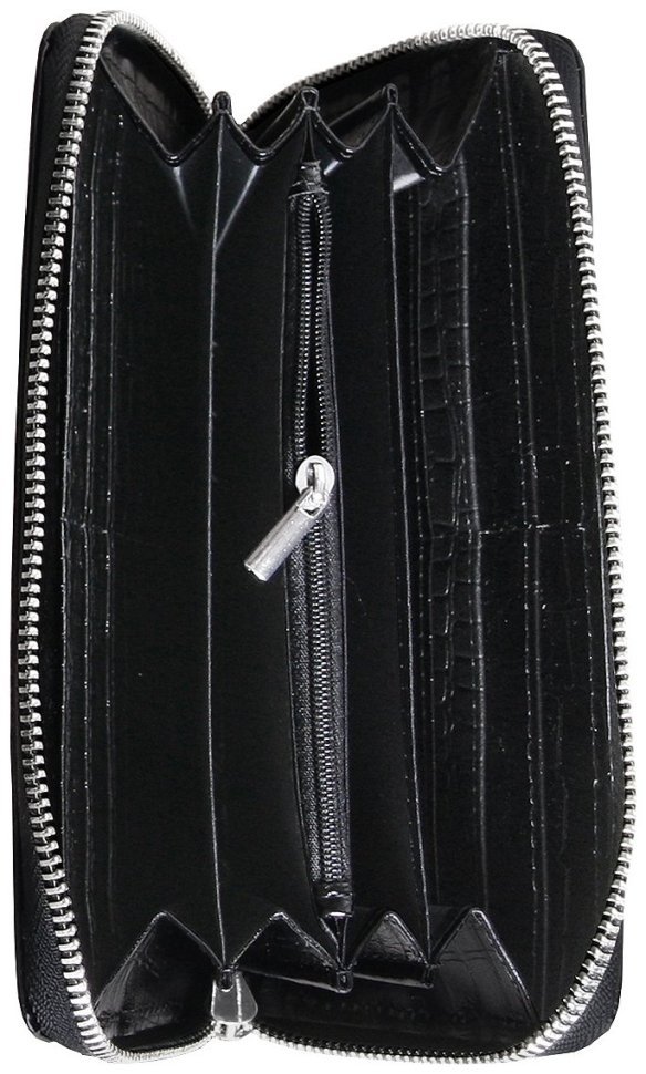 Клатч черного цвета на молнии из кожи под крокодила Vip Collection 102640 фото №4 Клатч черного цвета на молнии из кожи под крокодила Vip Collection 102640 modnotak фото №4