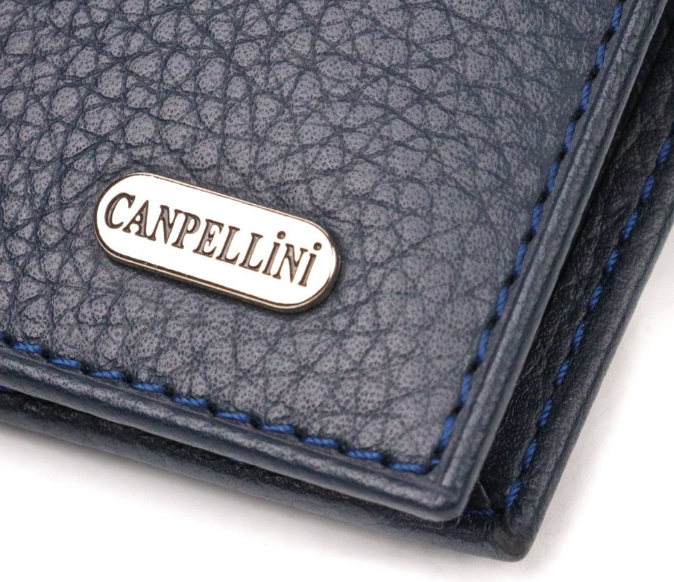 Синее горизонтальное мужское портмоне из натуральной зернистой кожи CANPELLINI (2421776)