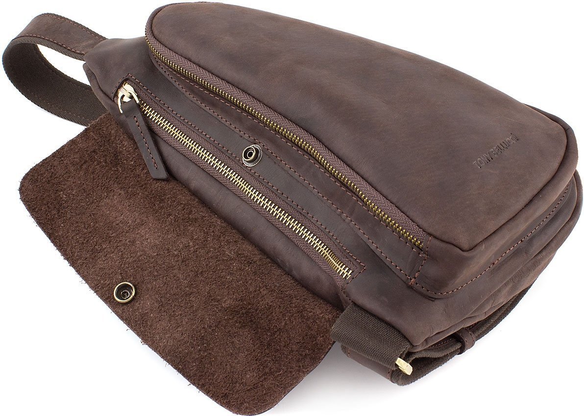 Чоловіча сумка-рюкзак темно-коричневого кольору з вінтажній шкіри Tony Bellucci (10728)