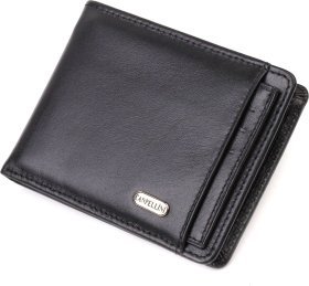Компактний гаманець із натуральної гладкої шкіри чорного кольору із вкладишем для посвідчення CANPELLINI (2421876)