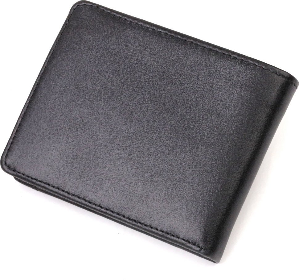 Компактный кошелек  из натуральной гладкой кожи черного цвета с вкладышем для удостоверения CANPELLINI (2421876)