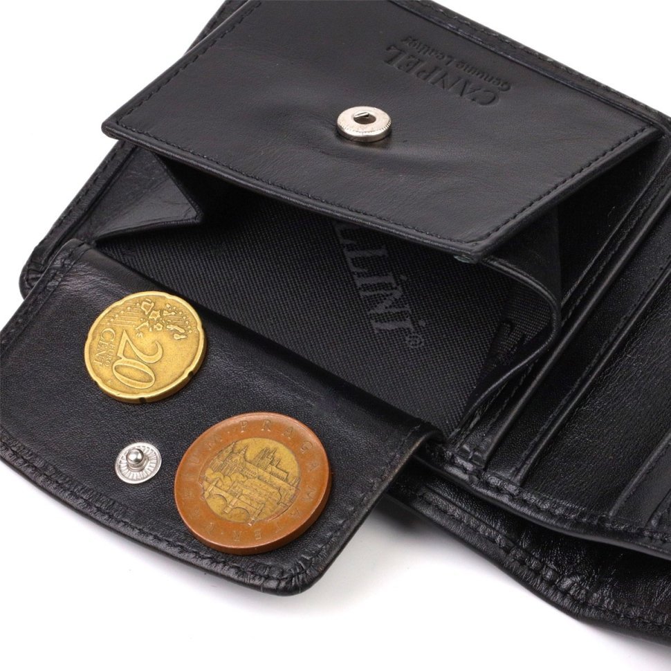 Компактный кошелек  из натуральной гладкой кожи черного цвета с вкладышем для удостоверения CANPELLINI (2421876)
