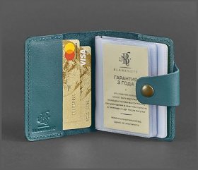 Вместительная темно-зеленая визитница из натуральной кожи с кнопкой-фиксатором BlankNote (12232)