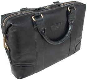 Містка шкіряна чоловіча сумка для ноутбука до 15 дюймів Ashwood G34 чорного кольору 94040