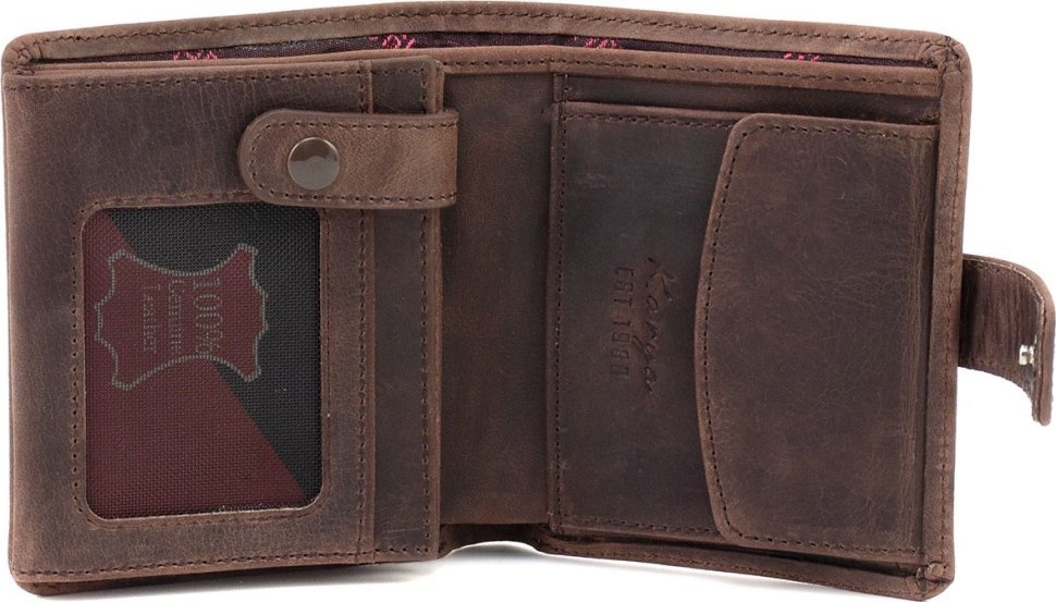 Компактное мужское портмоне из винтажной кожи темно-коричневого цвета Karya (18273)