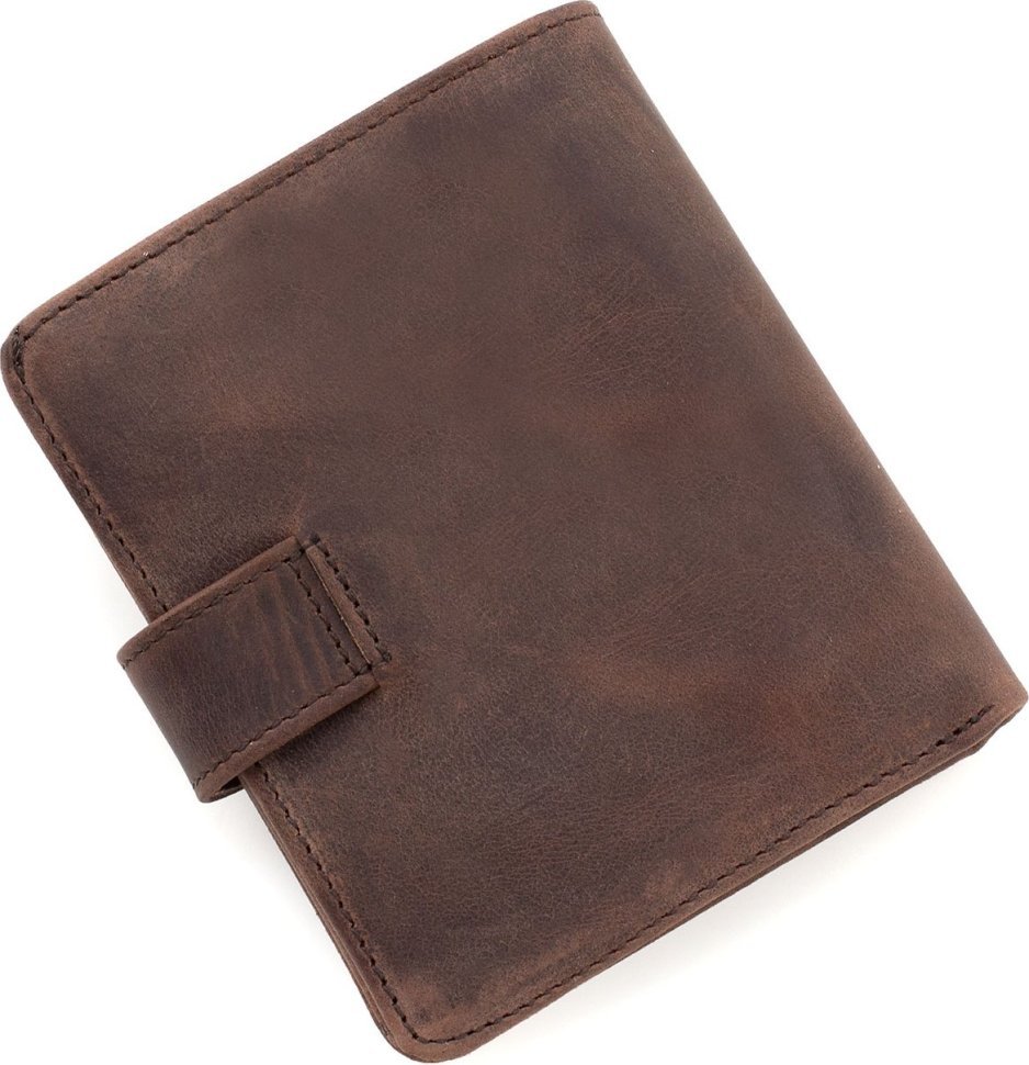 Компактное мужское портмоне из винтажной кожи темно-коричневого цвета Karya (18273)