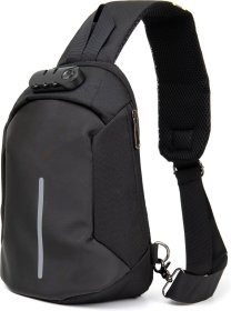 Чорна текстильна чоловіча ергономічна сумка-рюкзак через плече з кодовим замком Vintage (20553)