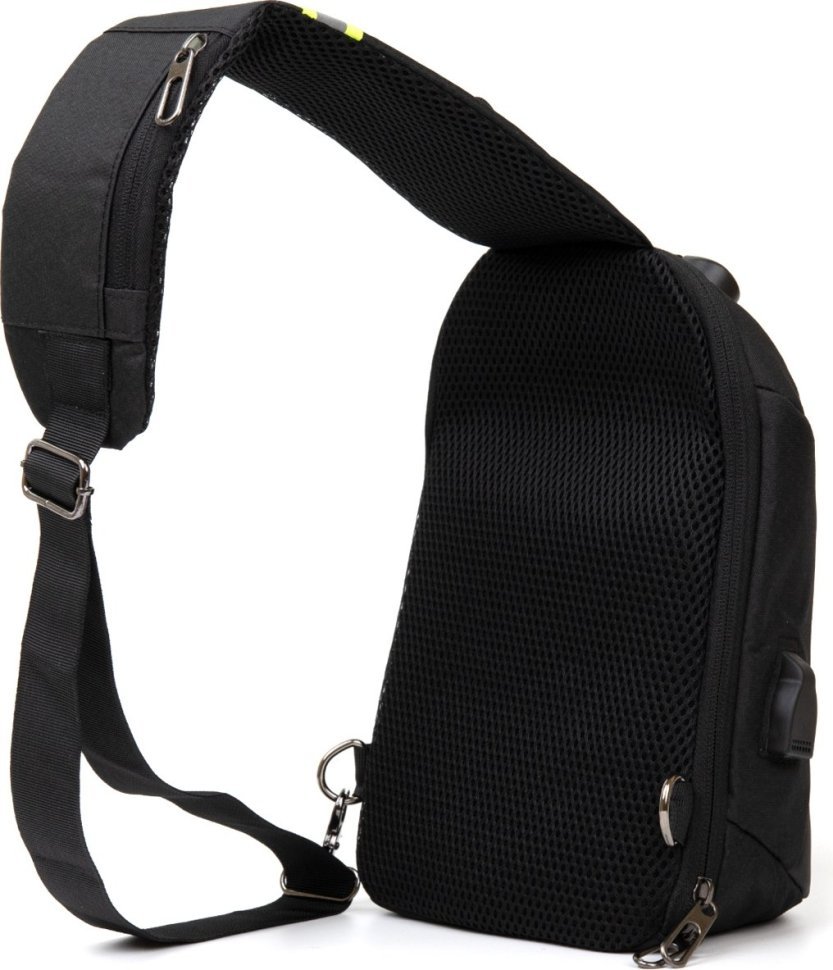 Чорна текстильна чоловіча ергономічна сумка-рюкзак через плече з кодовим замком Vintage (20553)